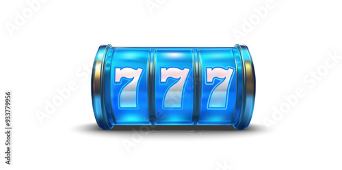 Vibrant Blue 3D Slot Machine with Triple Sevens - Perfect Illustration for Gaming and Casino Themes. Online Casino slots banner concept. Lucky triple sevens. Vector illustration