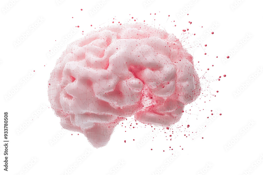 Pink brain model on a transparent background. with abstract splashes around it, representing creativity, knowledge, and imagination. Pink brain model on a transparent background. with abstract splashes around it, representing creativity, knowledge, and imagination.