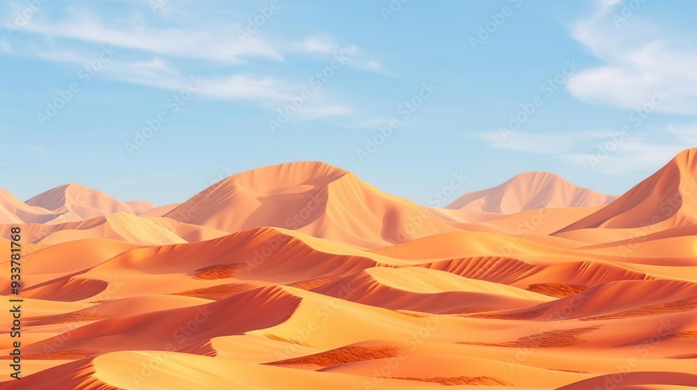 Naklejka premium Desert Landscape Illustration with Orange Sand Dunes and Blue Sky