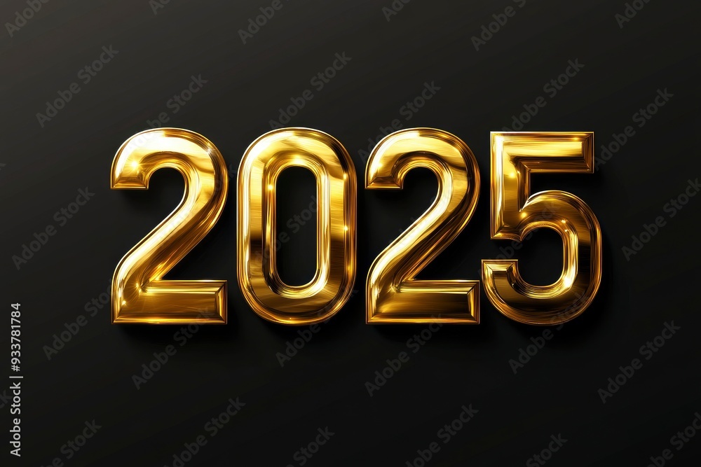 Happy New Year 2025. Vector illustration of a holiday in the form of golden metallic numbers Happy New Year 2025. Vector illustration of a holiday in the form of golden metallic numbers