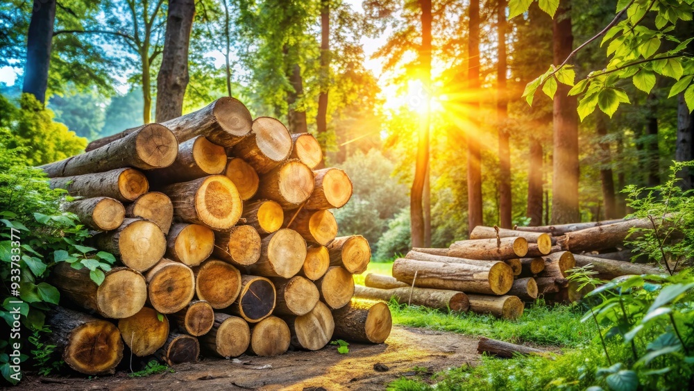 Stacked wooden logs in a rustic outdoor setting, surrounded by lush greenery and subtle sunlight, evoking a sense of serenity and natural simplicity. Stacked wooden logs in a rustic outdoor setting, surrounded by lush greenery and subtle sunlight, evoking a sense of serenity and natural simplicity.