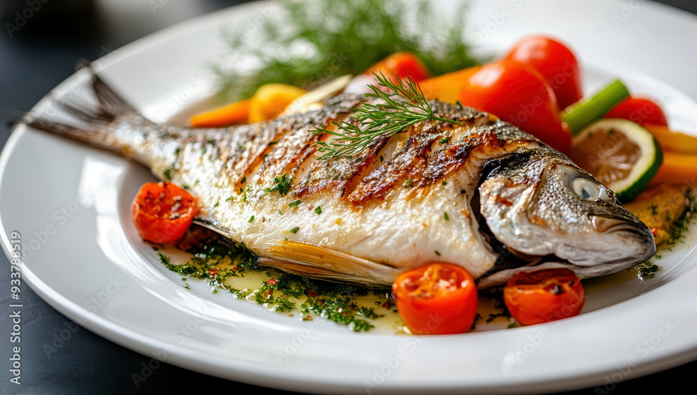 Baked sea bream fish with lemon slices Baked sea bream fish with lemon slices