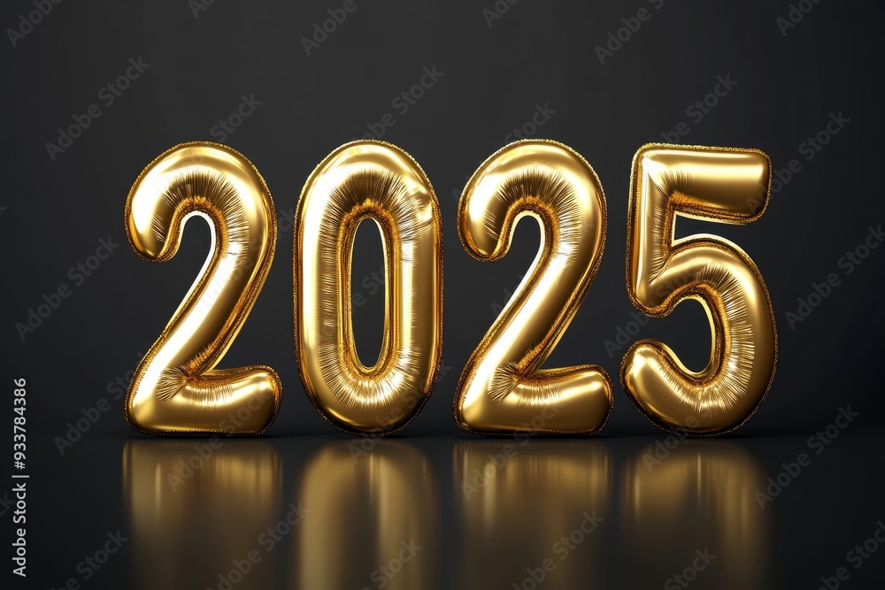 Happy New Year 2025. Vector illustration of a holiday in the form of golden metallic numbers Happy New Year 2025. Vector illustration of a holiday in the form of golden metallic numbers