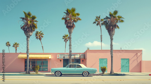 Essence of city pop and road trip intertwine, embodying the fusion of nostalgia. Generative ai.