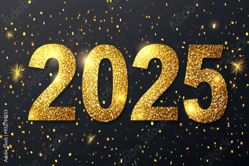 Happy New Year 2025. Vector illustration of a holiday in the form of golden metallic numbers 