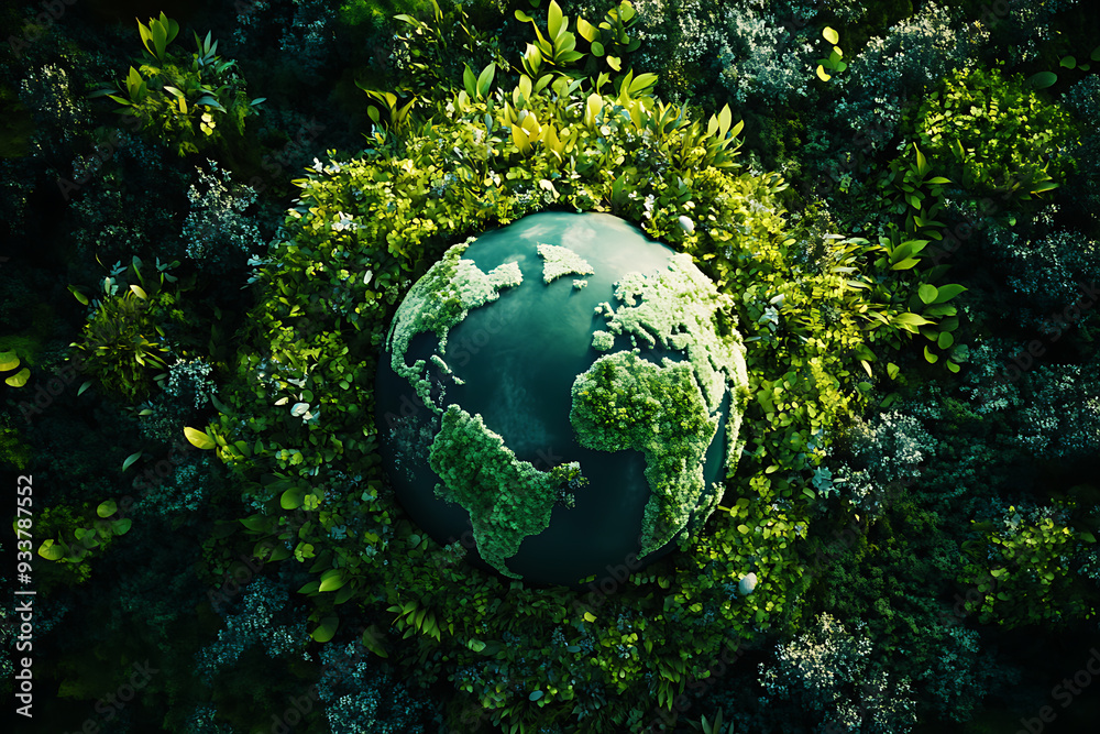 An abstract representation of a green planet, symbolizing environmental sustainability and ecological balance