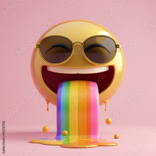 3d Emoticon or Smiley smirking cool with yellow ball emoji. photo