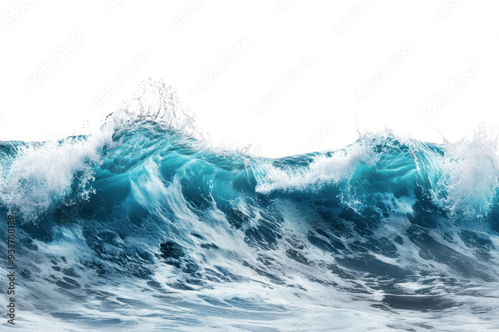 Dynamic ocean wave crashing with white foam, blue sea water, and splashing spray, isolated on a transparent background. Dynamic ocean wave crashing with white foam, blue sea water, and splashing spray, isolated on a transparent background.