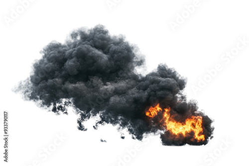 A dramatic cloud of dark smoke and flames, indicating a fire or explosion. High-resolution image ideal for emergency or disaster-themed content.