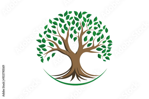 An illustrated tree with green leaves and brown branches, symbolizing nature, growth, and sustainability. Suitable for various design projects. photo