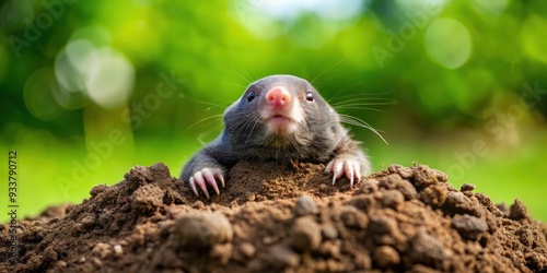 Close-up of a mole peeking out from the top of a mole hill , wildlife, nature, underground, cute, animal, soil, burrow, mammal photo