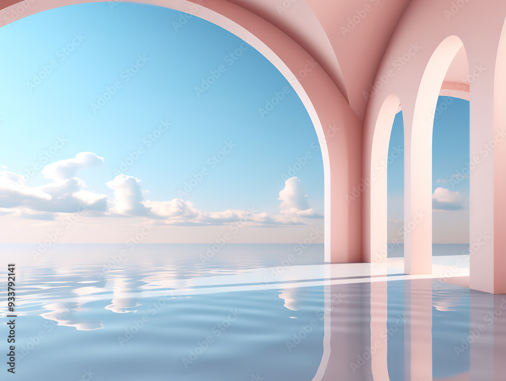 Fototapeta premium Fantastic abstract panoramic background, fantastic scenery with calm water