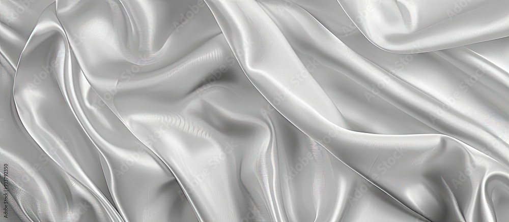 Fototapeta premium Gray satin fabric waves ideal as background or wallpaper with top view. White silk displaying lovely waves suitable as copy space image.