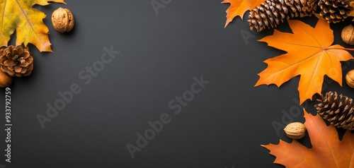 Flatlay Autumn Background: Top View of Dry Leaves, Pumpkins, and a White Table, Framing the Thanksgiving Season in October and November. Thanksgiving Flatlay: A Top View of Dry Leaves and Pumpkins.