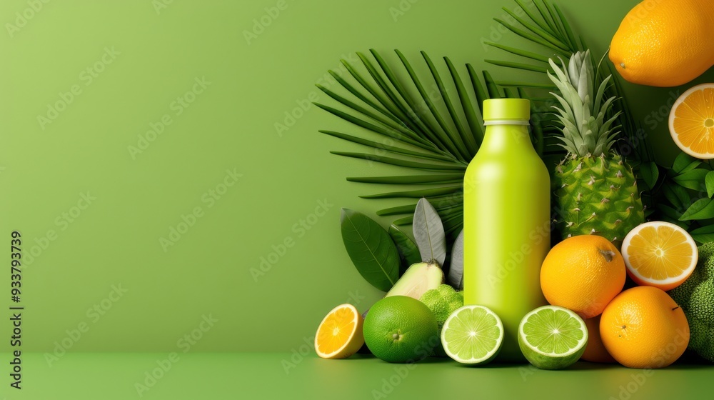 Refreshing Summer Fruit and Bottle Mockup Refreshing Summer Fruit and Bottle Mockup