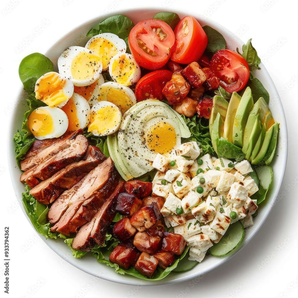 A colorful and balanced salad featuring a variety of ingredients such as vegetables, A colorful and balanced salad featuring a variety of ingredients such as vegetables,