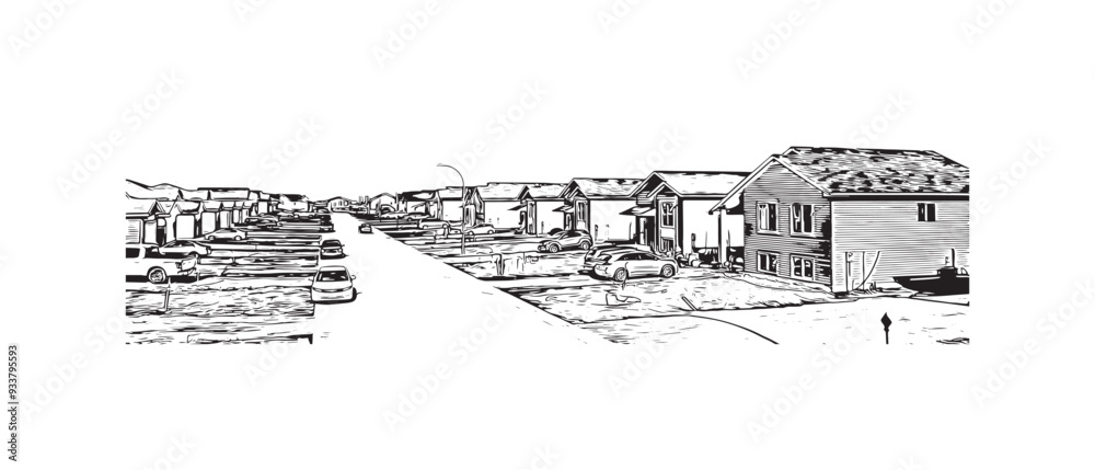 Building view with landmark of Steinbach is the third largest city in Canada. Hand drawn sketch illustration in vector. Building view with landmark of Steinbach is the third largest city in Canada. Hand drawn sketch illustration in vector.