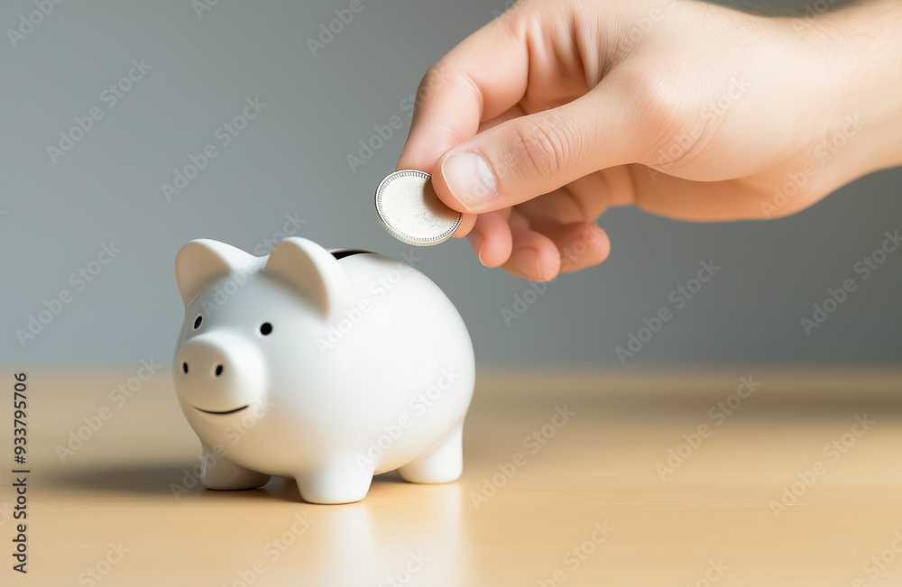 Close-up of hand inserting a coin into a pink piggy bank, emphasizing the concept of savings and financial responsibility Close-up of hand inserting a coin into a pink piggy bank, emphasizing the concept of savings and financial responsibility