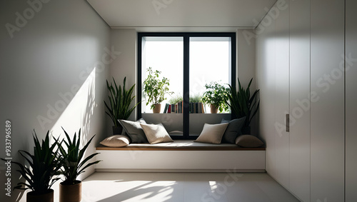 A modern reading nook nestled in a minimalist apartment