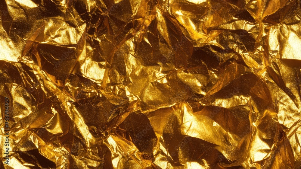 A textured gold surface with a shiny foil effect, featuring a collection of crumpled shapes that create a luxurious and eye-catching aesthetic SEAMLESS PATTERN A textured gold surface with a shiny foil effect, featuring a collection of crumpled shapes that create a luxurious and eye-catching aesthetic SEAMLESS PATTERN