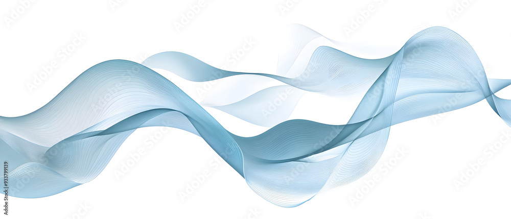 A flat vector illustration of a flowing ribbon in the wind, smooth wavy lines, soft blue fabric with subtle shading, abstract wind lines curving around the ribbon. White background A flat vector illustration of a flowing ribbon in the wind, smooth wavy lines, soft blue fabric with subtle shading, abstract wind lines curving around the ribbon. White background