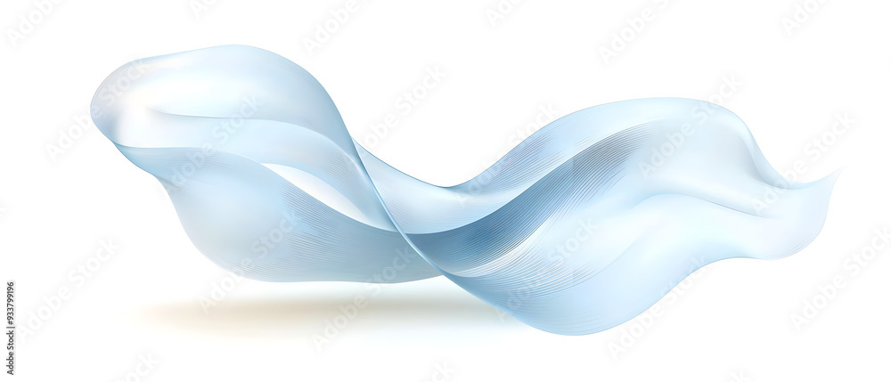 Naklejka premium A flat vector illustration of a flowing ribbon in the wind, smooth wavy lines, soft blue fabric with subtle shading, abstract wind lines curving around the ribbon. White background