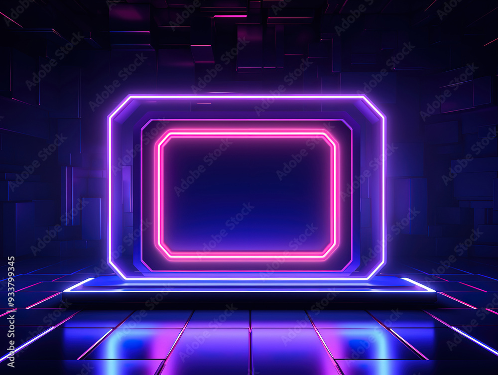 Gorgeous Background of an empty dark Sky-Fi stage at night. Neon lighting Gorgeous Background of an empty dark Sky-Fi stage at night. Neon lighting