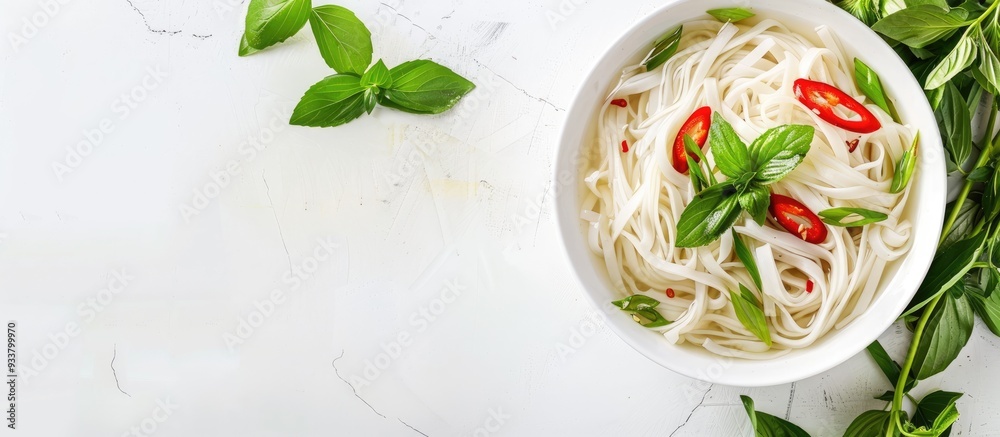 White bowl with Vietnamese instant Pho rice noodles, with copy space image. White bowl with Vietnamese instant Pho rice noodles, with copy space image.