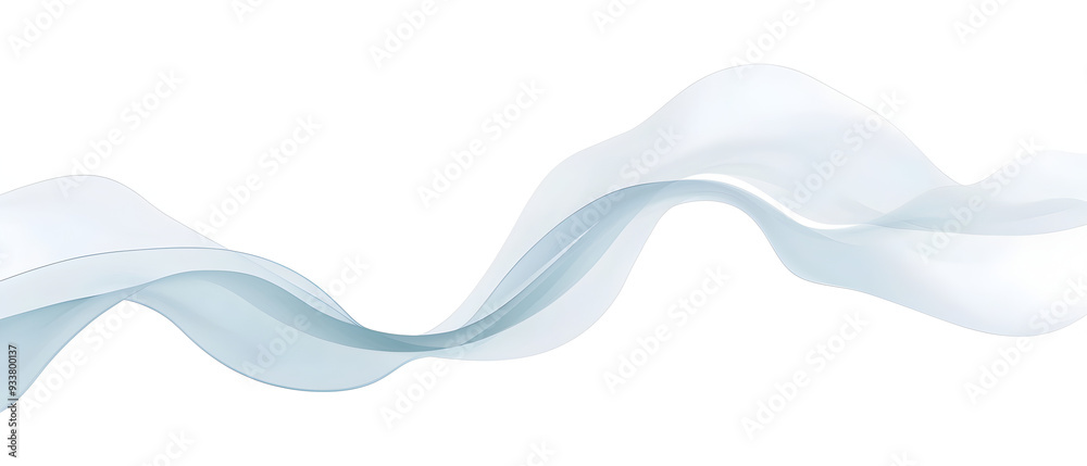 Obraz premium A flat vector illustration of a flowing ribbon in the wind, smooth wavy lines, soft blue fabric with subtle shading, abstract wind lines curving around the ribbon. White background