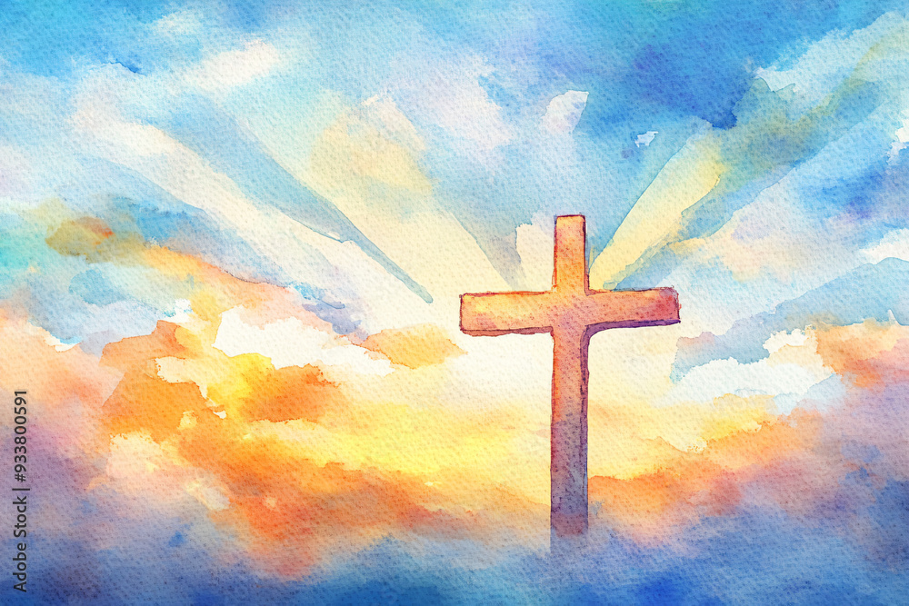 Cross Sunset Watercolor. Cross Sunset Watercolor.