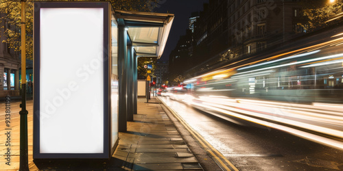 Wallpaper Mural Empty banner for displaying text or images. Located at a bus stop in the evening cityscape. Long exposure. Torontodigital.ca