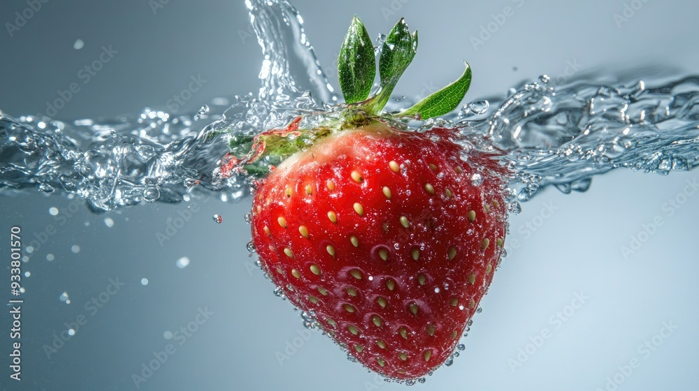 A dynamic image of a strawberry plunging into water, with a splash that highlights its juicy texture A dynamic image of a strawberry plunging into water, with a splash that highlights its juicy texture