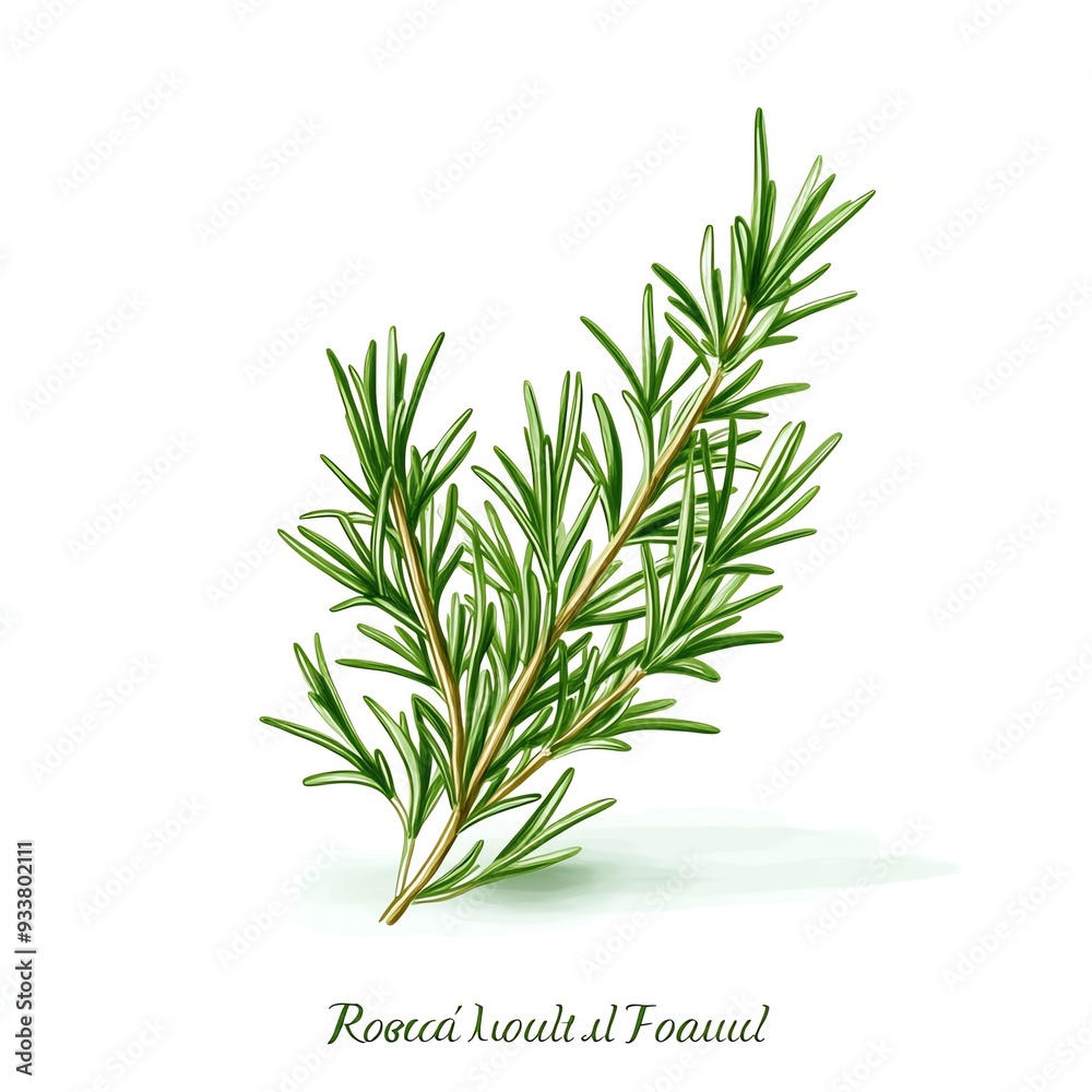 Fototapeta premium Rosemary stem anatomy in cartoon style with watercolor labels
