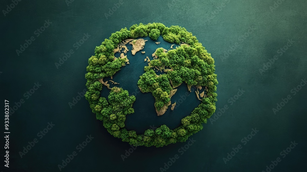 Fototapeta premium A leafy globe with trees creating the shapes of continents, emphasizing the importance of Earth Day and ecological responsibility