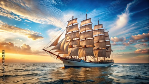 Vintage windjammer sailing on the open sea with full sails, sailboat, windjammer, vintage, traditional, ship, sailing, sea