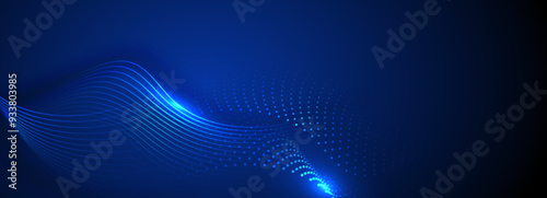Abstract blue technology background with flowing lines. Dynamic waves. Vector illustration.