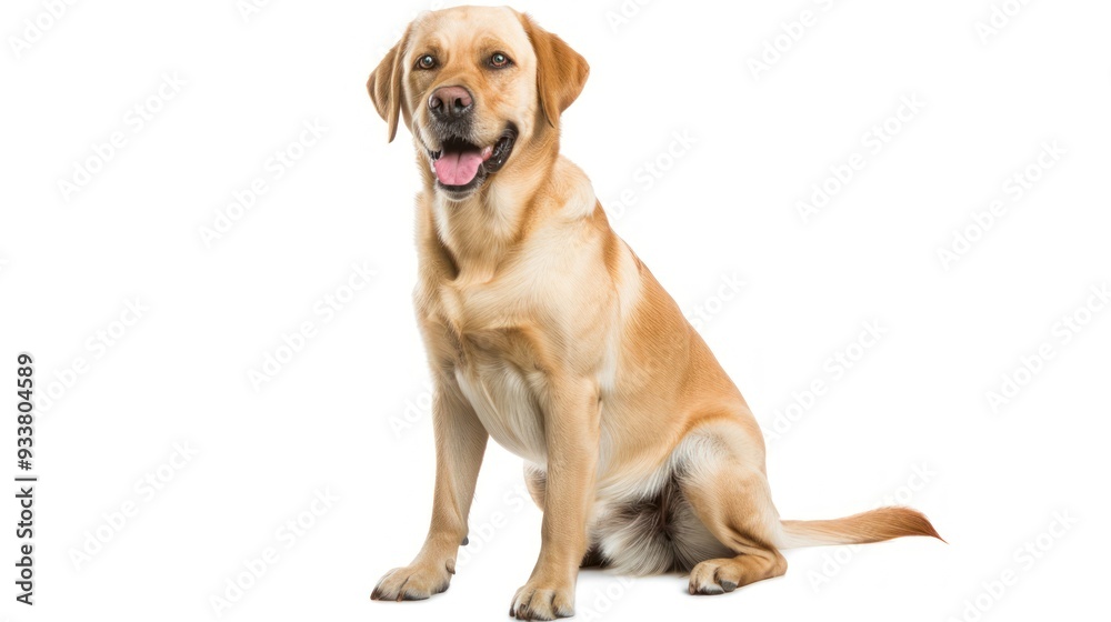 Happy Labrador Retriever sitting on a white background. Happy Labrador Retriever sitting on a white background.