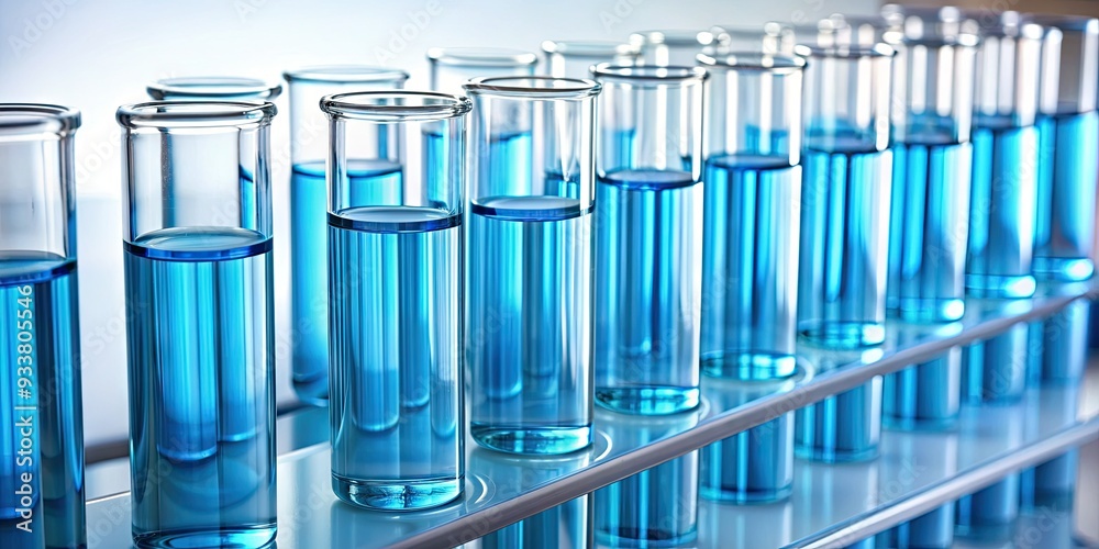 A row of fragile blue test tubes filled with clear liquid sit poised on a pristine white lab bench, evoking a sense of scientific inquiry and innovation. A row of fragile blue test tubes filled with clear liquid sit poised on a pristine white lab bench, evoking a sense of scientific inquiry and innovation.