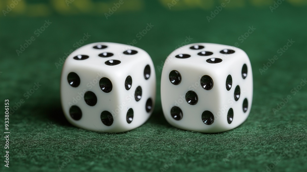 Craps dice rolled on casino gambling table felt, playing poker dice Craps dice rolled on casino gambling table felt, playing poker dice