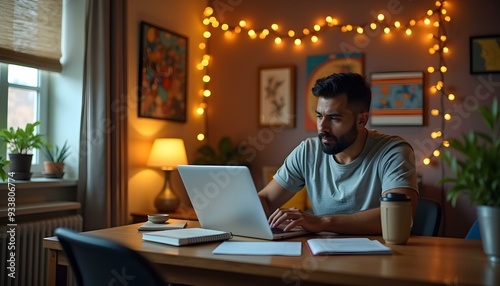 Young man working remotely from his home