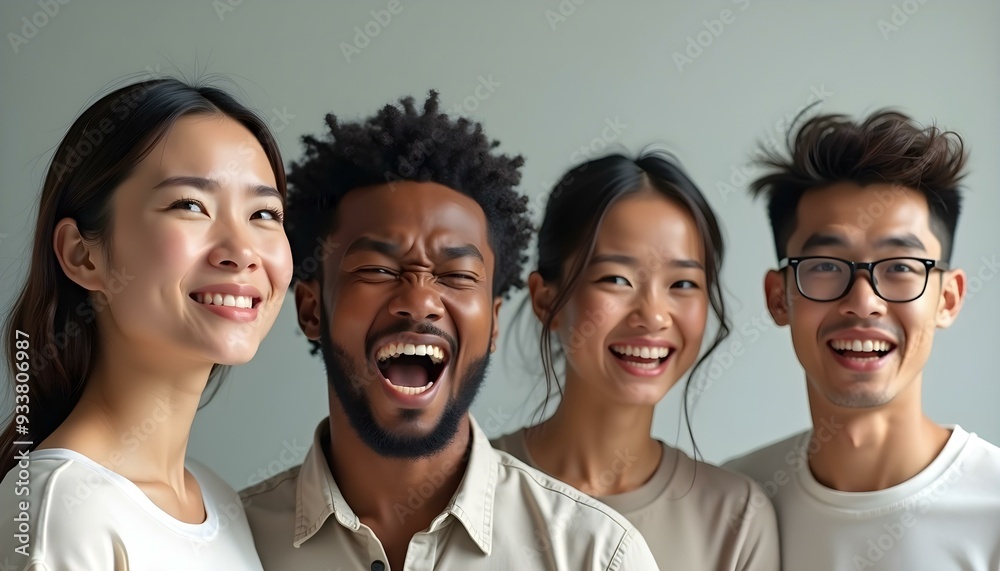 Models, group of friends posing for a photo in front of a bright background in a studio, perfect for fashion banners Models, group of friends posing for a photo in front of a bright background in a studio, perfect for fashion banners