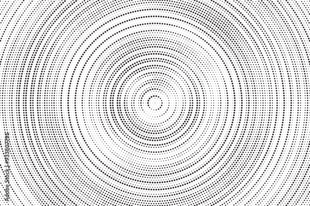 Radial halftone gradient background. Dotted concentric texture with fading effect. Black and white circle shade wallpaper. Grunge rough vector. Monochrome backdrop Radial halftone gradient background. Dotted concentric texture with fading effect. Black and white circle shade wallpaper. Grunge rough vector. Monochrome backdrop