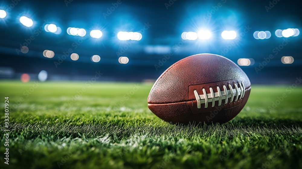 brown football on the grass of a stadium field brown football on the grass of a stadium field