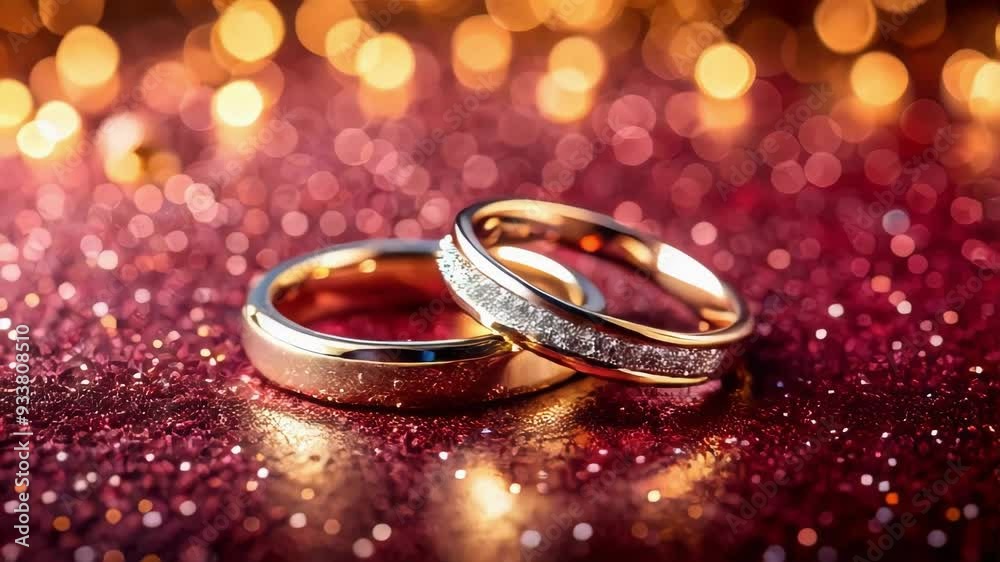 Wedding Rings on a Maroon and Gold Velvet Background. Elegant, Luxurious Wedding Scene Wedding Rings on a Maroon and Gold Velvet Background. Elegant, Luxurious Wedding Scene