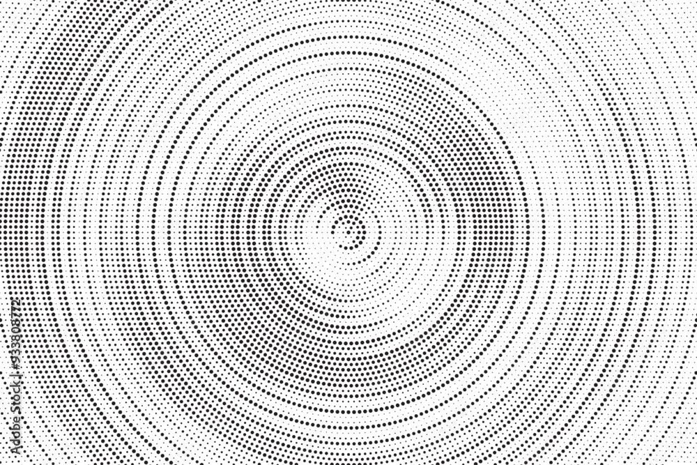 Radial halftone gradient background. Dotted concentric texture with fading effect. Black and white circle shade wallpaper. Grunge rough vector. Monochrome backdrop Radial halftone gradient background. Dotted concentric texture with fading effect. Black and white circle shade wallpaper. Grunge rough vector. Monochrome backdrop