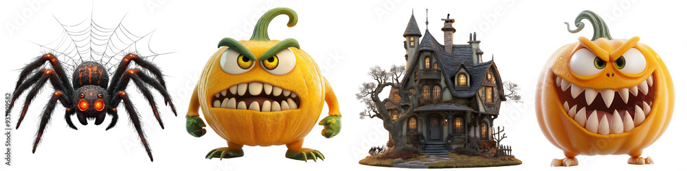 A set of Halloween characters, horror cartoon, cartoon style, transparent background, png. A set of Halloween characters, horror cartoon, cartoon style, transparent background, png.