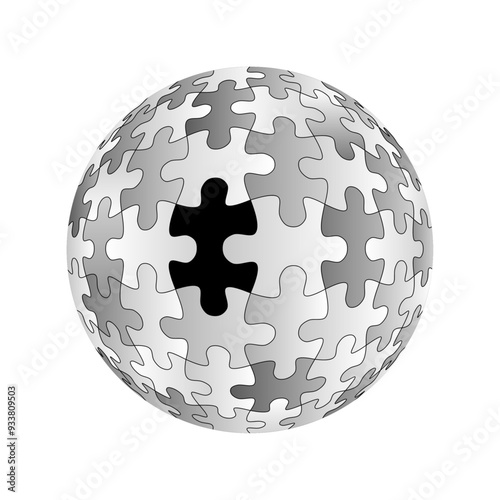 Sphere from puzzles of grey color. Vector isolated on white background.