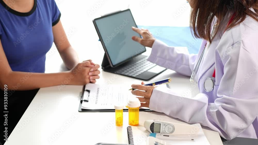 Doctor comforting patient during medical consultation Doctor comforting patient during medical consultation