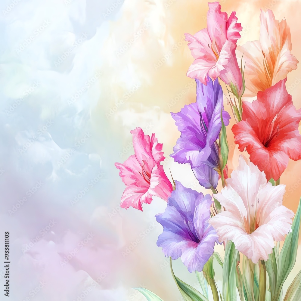 A magical day with cartoon gladiolus and watercolor enchantment A magical day with cartoon gladiolus and watercolor enchantment