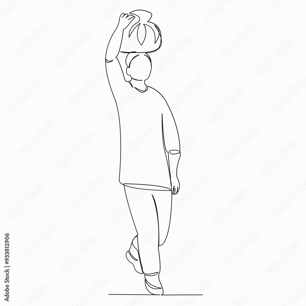 One continuous single drawn line art doodle man, carry, load, head, heavy . isolated image hand-drawn contour on a white background One continuous single drawn line art doodle man, carry, load, head, heavy . isolated image hand-drawn contour on a white background